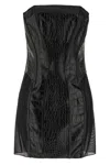Elisabetta Franchi Croc-embossed Sheer Paneling Sleeveless Dress In Black