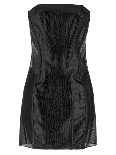 ELISABETTA FRANCHI COCONUT TEXTURE DRESS DRESSES BLACK
