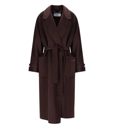 Elisabetta Franchi Coffee Belted Coat In Brown