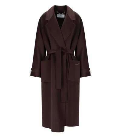 Elisabetta Franchi Coat Made Of Wool Blend Fabric In Brown