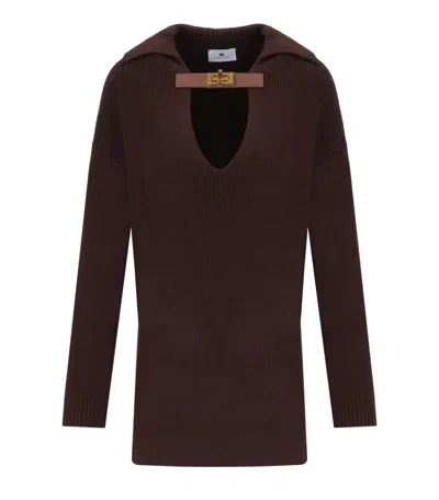 Elisabetta Franchi Coffee Polo Sweater In Brown