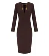 Elisabetta Franchi Coffee Sheat Dress With Tassels In Brown