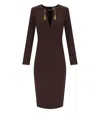 Elisabetta Franchi Coffee Sheat Dress With Tassels In Brown