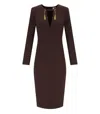 Elisabetta Franchi Coffee Sheat Dress With Tassels In Brown