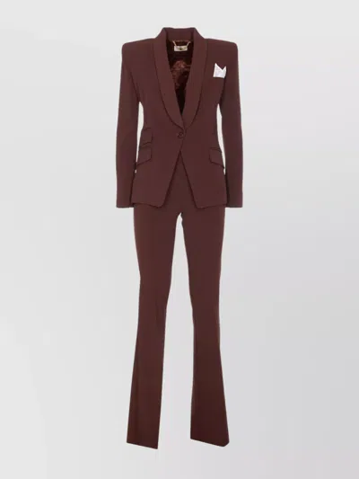 ELISABETTA FRANCHI COFFEE SUIT WITH FLARE PANTS AND V NECK