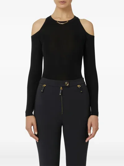 Elisabetta Franchi Cold-shoulder Chain-detail T-shirt In Black