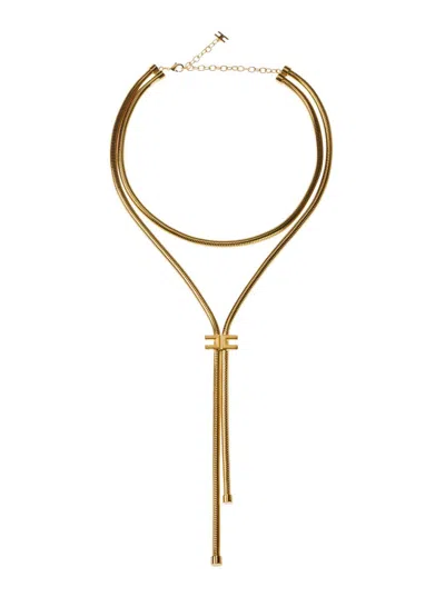 ELISABETTA FRANCHI GOLD COLORED NECKLACE WITH LOGO PLAQUE AND PENDANT DETAIL IN METAL WOMAN