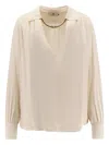 Elisabetta Franchi Jewel Detailed Georgette Blouse In Neutral