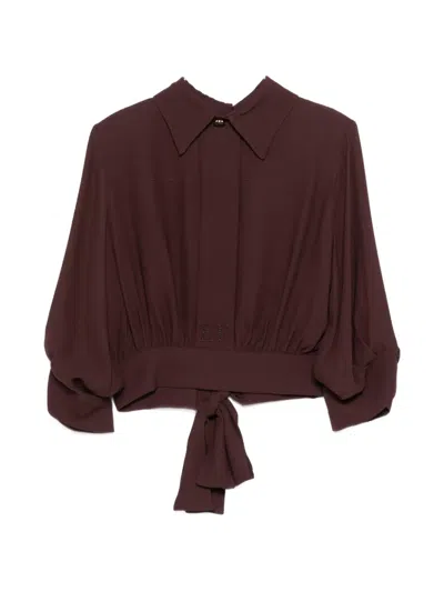 Elisabetta Franchi Collar Tie-waist Blouse In Brown