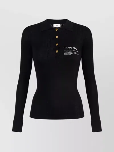 ELISABETTA FRANCHI COLLARED TOP WITH RIBBED TEXTURE AND SLEEVES