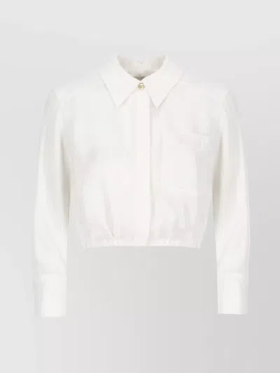 Elisabetta Franchi Georgette Cropped Shirt With Elastic Band In Neutral