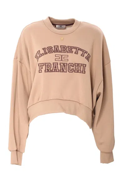 ELISABETTA FRANCHI COLLEGE LOGO EMBROIDERED CROPPED SWEATSHIRT