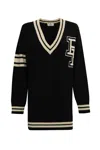 Elisabetta Franchi Jacquard Logo Wool Jumper Dress In Nero/burro