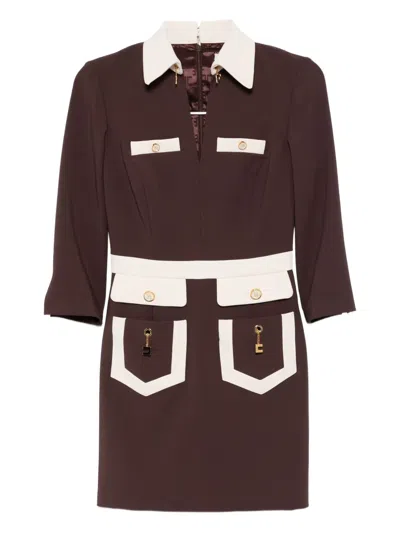 Elisabetta Franchi Colour-block Crepe Dress In Brown