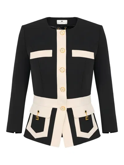 Elisabetta Franchi Colour-blocking Button Jacket In Black
