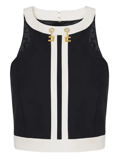 Elisabetta Franchi Colour-blocking Logo-chain Top In Black