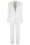 Elisabetta Franchi Cropped White Suit With Classic Blazer And Jewel Button In Avorio