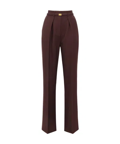 Elisabetta Franchi Contrast-color Open-thread Decorative Casual Pants In Red