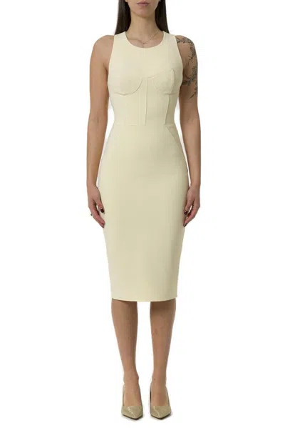 Elisabetta Franchi Contrast Piping Crêpe Sheath Dress In Yellow