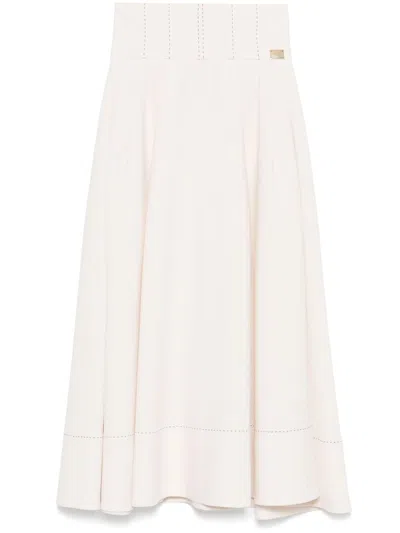 Elisabetta Franchi Contrast-stitch Crepe Midi Skirt In Neutrals
