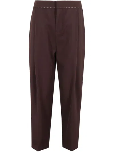 Elisabetta Franchi Contrast-stitching Straight Trousers In Brown