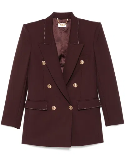 Elisabetta Franchi Contrast-stitching Virgin-wool Blazer In Brown