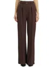 Elisabetta Franchi Contrast-topstitching Wool Straight Trousers In Brown