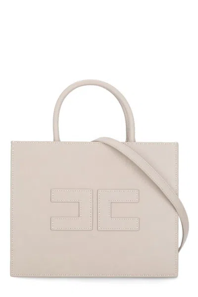 Elisabetta Franchi Contrast Topstitched Medium Tote Bag In Blush Beige