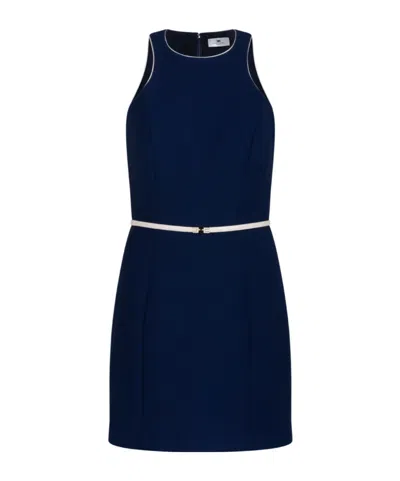 Elisabetta Franchi Contrasted Belt Crêpe Dress In Blue