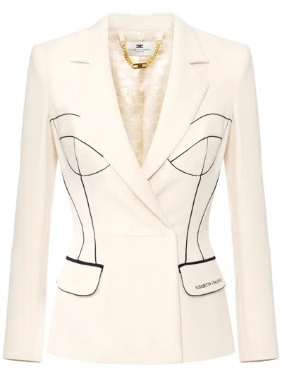 Elisabetta Franchi Contrasting Piping Jacket In Neutrals