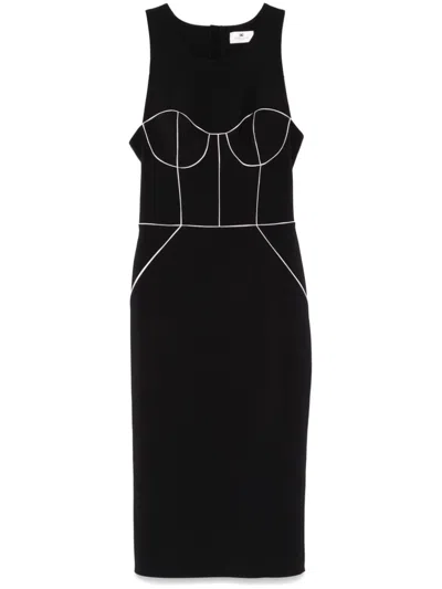 ELISABETTA FRANCHI CONTRASTING-PIPING MIDI DRESS