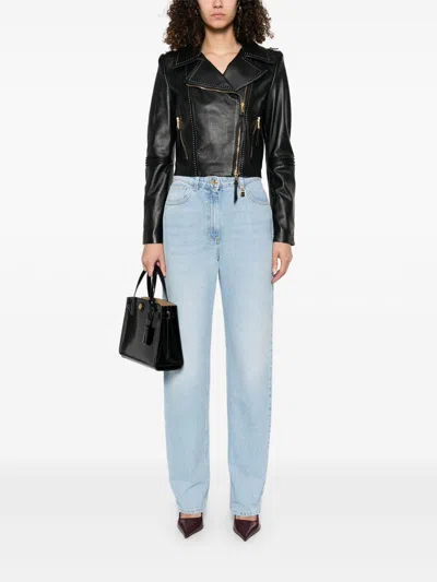 Elisabetta Franchi Contrasting-stitching Biker Jacket In Black