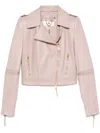 Elisabetta Franchi Leather Jacket With Stitched Profiles In Neutrals