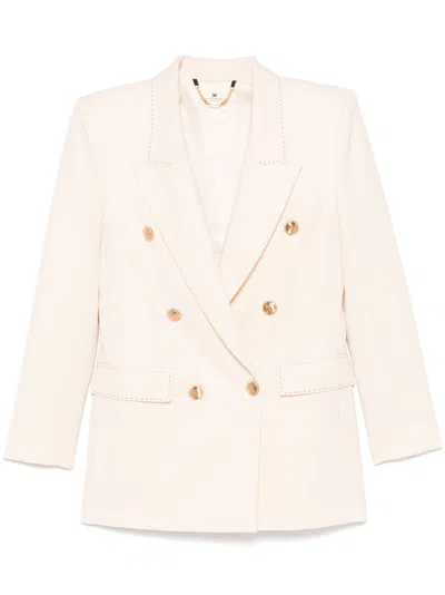 Elisabetta Franchi Contrasting-stitching Virgin-wool Blazer In Neutrals