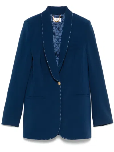 Elisabetta Franchi Contrasting-topstitching Crepe Blazer In Blue