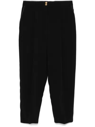 Elisabetta Franchi Contrasting-topstitching Crepe Trousers In Black