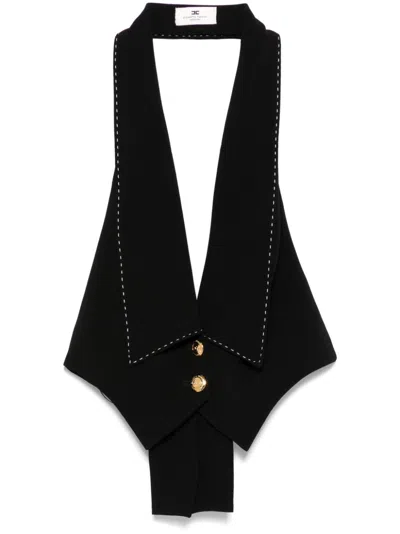 Elisabetta Franchi Contrasting Topstitching Crepe Waistcoat In Black