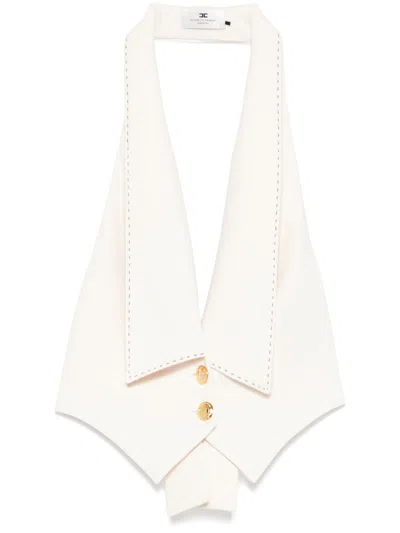 Elisabetta Franchi Contrasting Topstitching Crepe Waistcoat In Beige