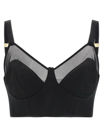 Elisabetta Franchi Cool Wool And Tulle Top In Black