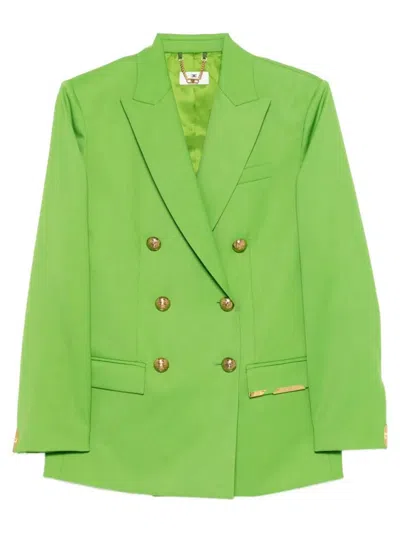 Elisabetta Franchi Cool Wool Jacket With Jewel Plaque Clothing In Green