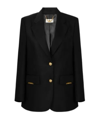 Elisabetta Franchi Cool Wool Jacket With Jewel Plaques In Black