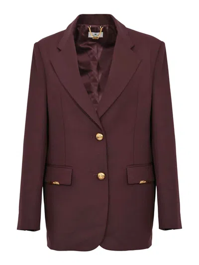 Elisabetta Franchi Cool Wool Jacket With Jewel Plaques In Burgundy