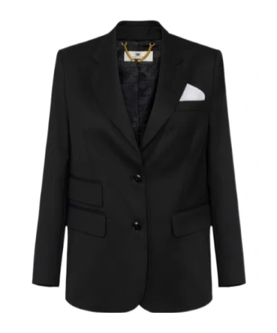 Elisabetta Franchi Cool Wool Jacket With Pocket Square In Black