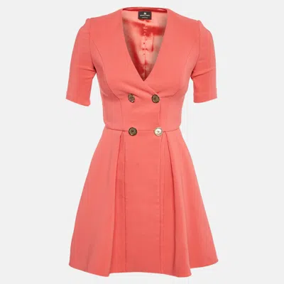 Pre-owned Elisabetta Franchi Coral Crepe Doubled Breasted Mini Dress S In Pink