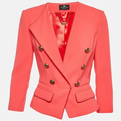 Pre-owned Elisabetta Franchi Coral Pink Crepe Peplum Short Jacket M