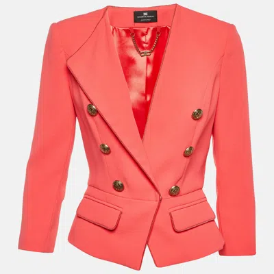 Elisabetta Franchi Coral Pink Crepe Peplum Short Jacket In Orange