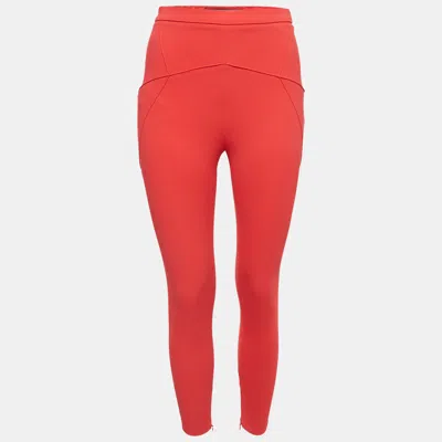 Pre-owned Elisabetta Franchi Coral Pink Crepe Slim Fit Pants S