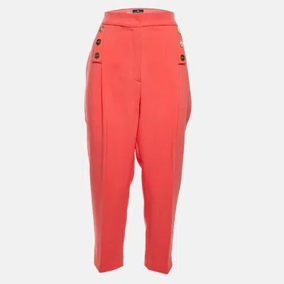Pre-owned Elisabetta Franchi Coral Pink Crepe Tapered Trousers M