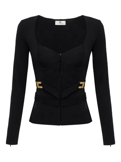 Elisabetta Franchi Corset-detail Long-sleeve T-shirt