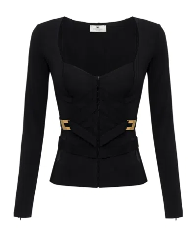 ELISABETTA FRANCHI CORSET-DETAIL LONG-SLEEVE T-SHIRT